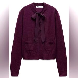 Zara Women's Purple Sweater with Bow Detail